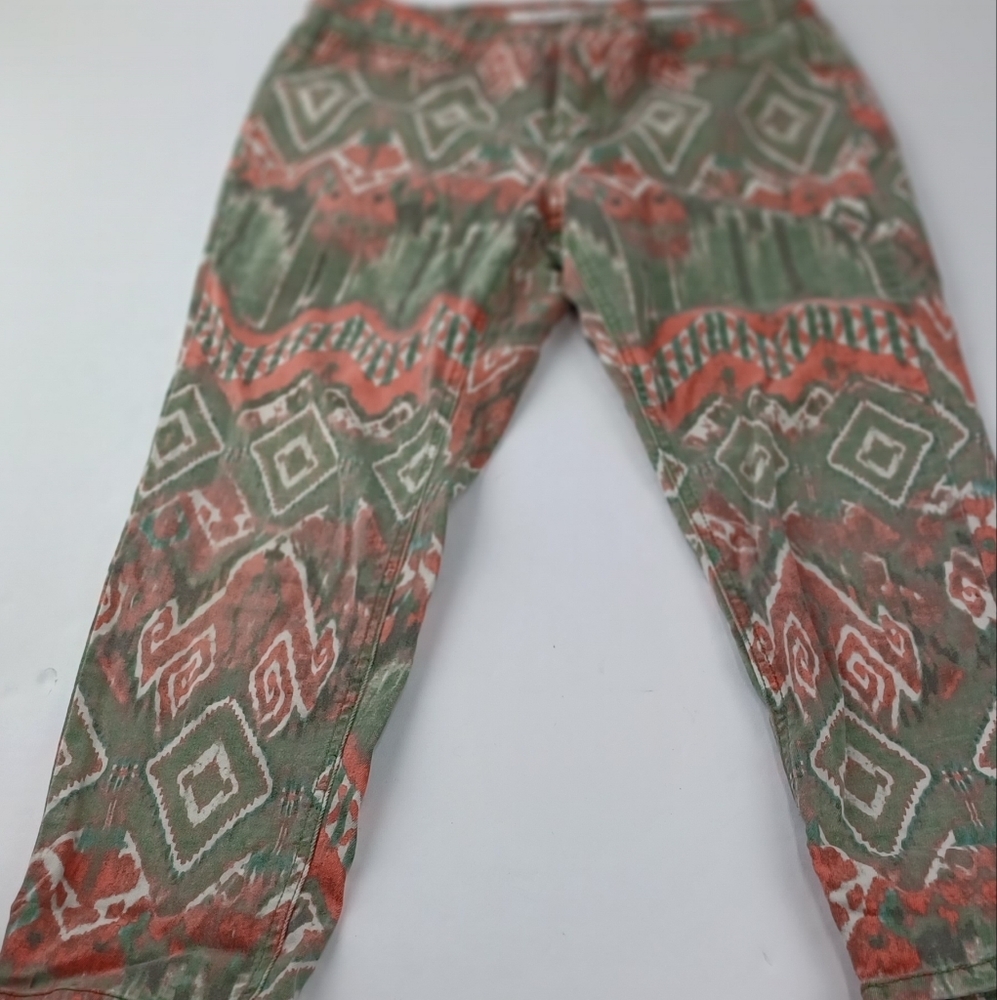 Jones New York‎ Jeans Women's 10 Soho Ankle Aztec Print Green/Coral Stretchy